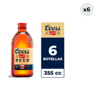 Pack 6 Cerveza Coors Botella 5.0° 355 cc