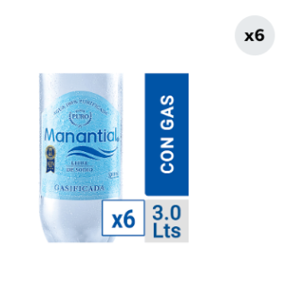 Pack 6 Aguas Purificada Manantial Con Gas Botella 3L