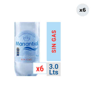 Pack 6 Aguas Purificada Manantial Sin Gas Botella 3L