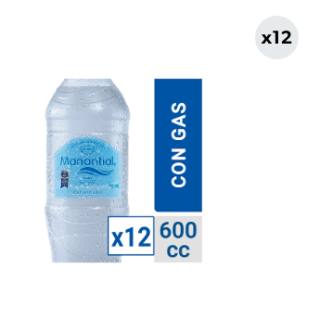 12x Agua Purificada Manantial Con Gas Botella 600cc